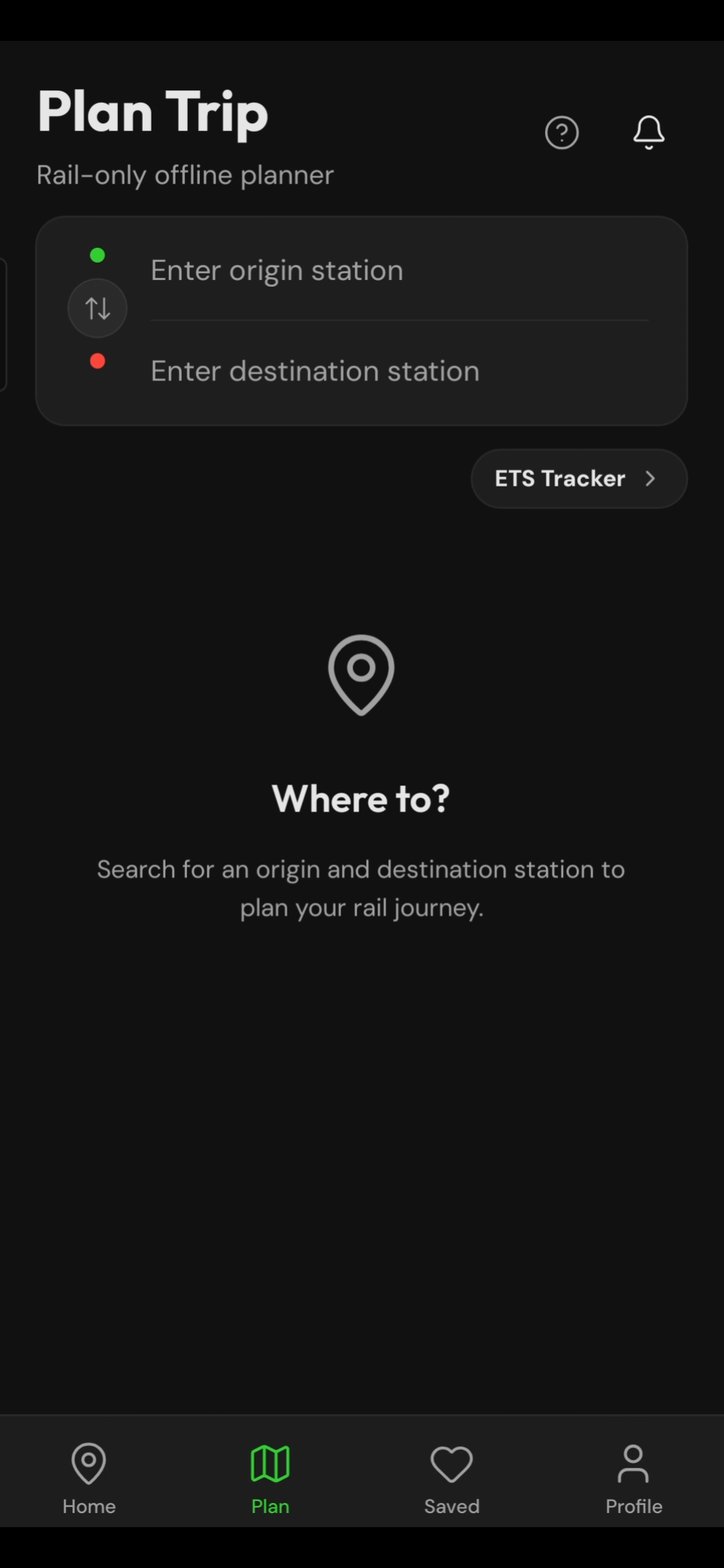 Linely Offline Trip Planner Screen