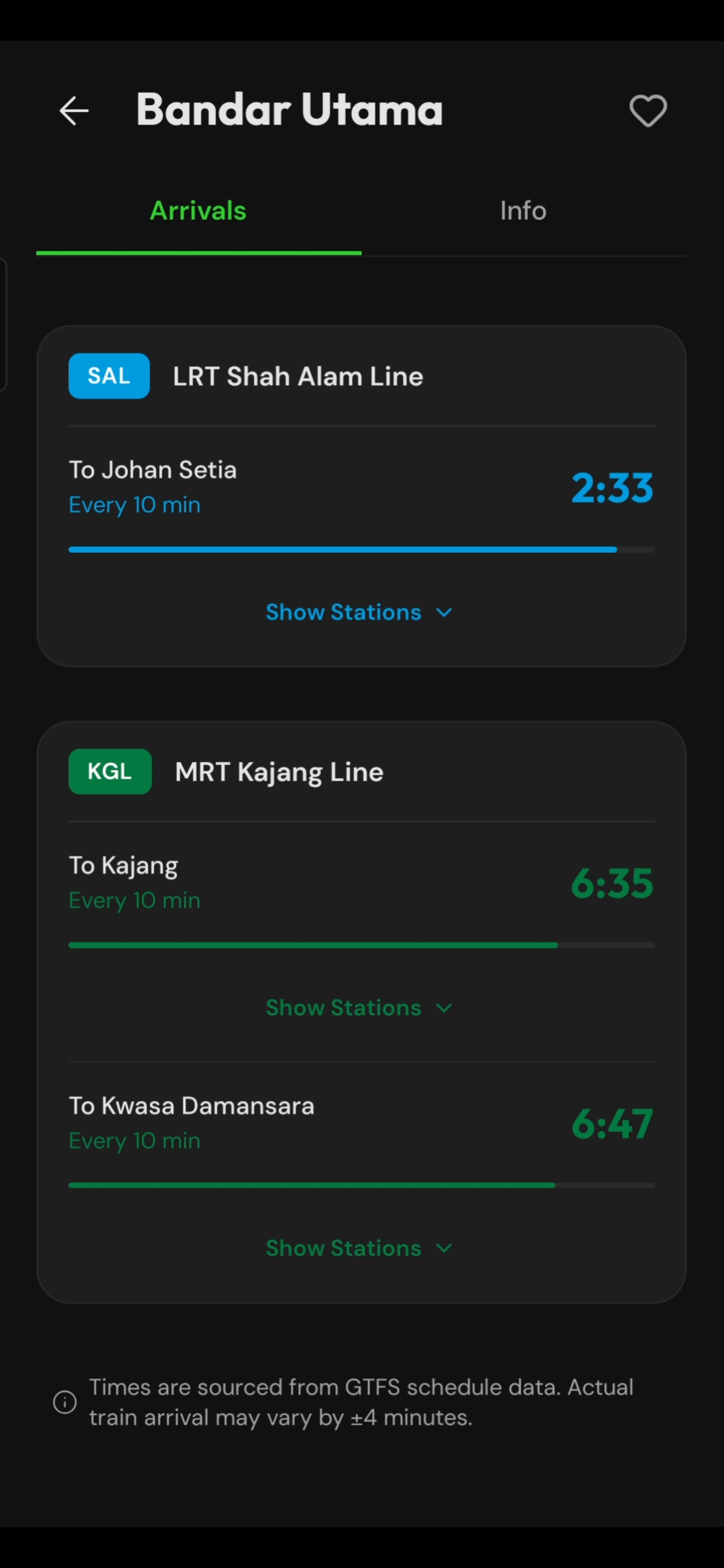 Linely Station Live Arrivals Screen